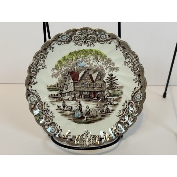 Heritage Hall Colonial Overhang Ironstone Plates Set of 4 Brown Transferware - Picture 7 of 9